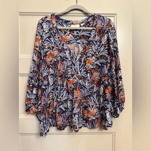 Cathy Pleated Blouse by Maeve for Anthropologie Blue XL